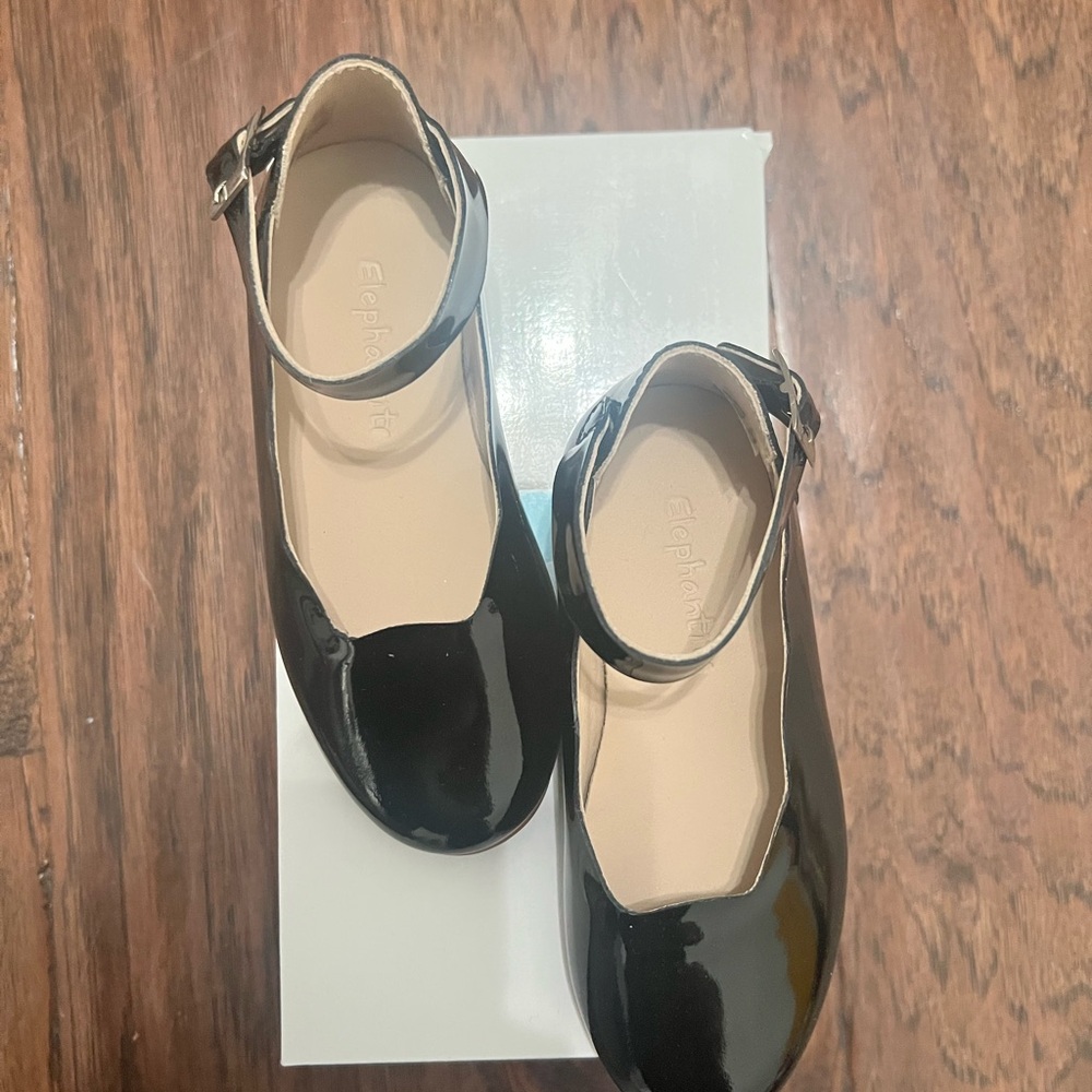 Elephantito Shiny Black "Ondina" Toddler Girl Dress Shoes